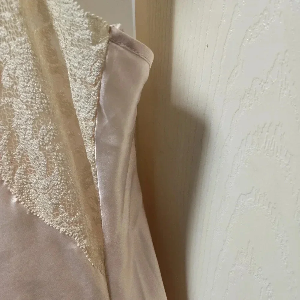 Vintage 90’s Victoria's Secret Blush Satin n Lace Front Split Ankle Gown Sz Med - Picture 6 of 17